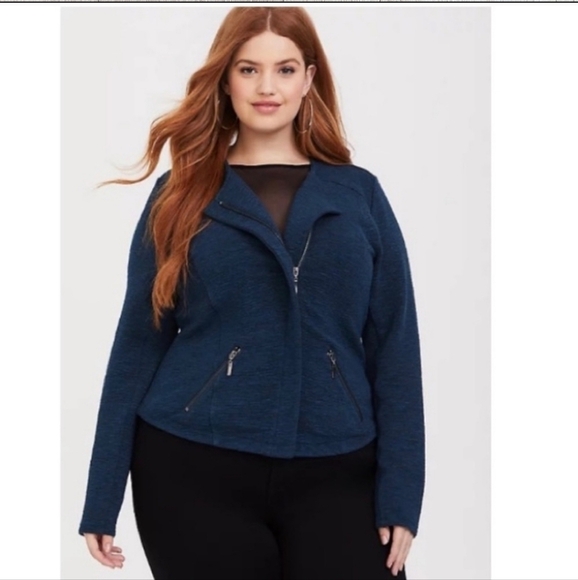 NWT Torrid Blue Knit Moto Jacket Size 0X 12/14 - Picture 1 of 7